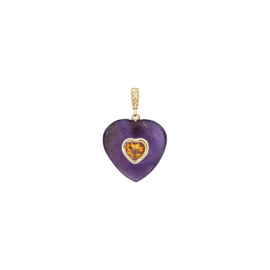 VALENTINE COEUR Charm Améthyste serti Citrine, Diamants, bélière ouvrable