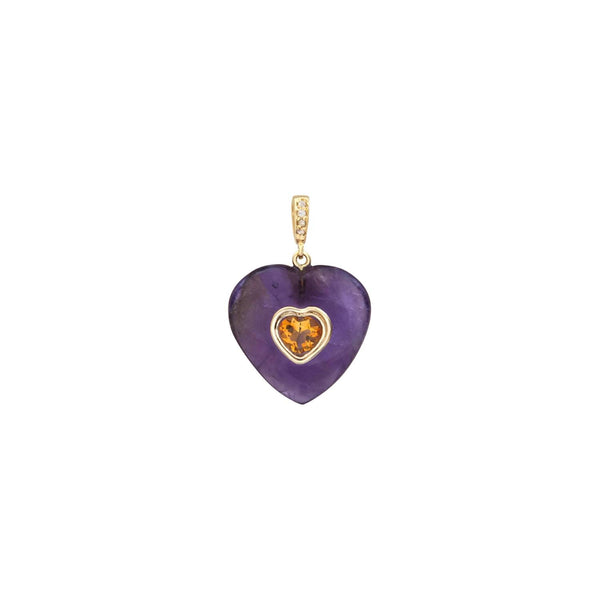 VALENTINE COEUR Charm Améthyste serti Citrine, Diamants, bélière ouvrable