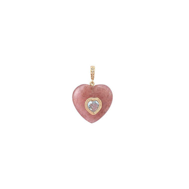 VALENTINE COEUR Charm Quartz Strawberry serti Topaze, Diamants, bélière ouvrable