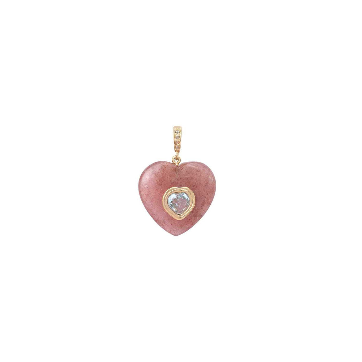 VALENTINE COEUR Charm Quartz Strawberry serti Topaze, Diamants, bélière ouvrable