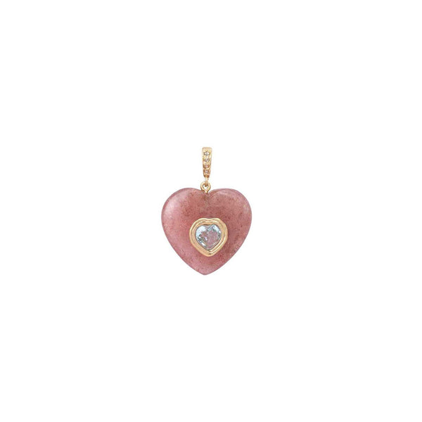 VALENTINE COEUR Charm Quartz Strawberry serti Topaze, Diamants, bélière ouvrable