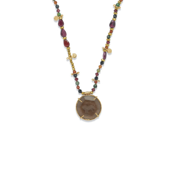 WAGHOBA Tiger Intaglio Necklace, Smoky Quartz & Multicolored Stones