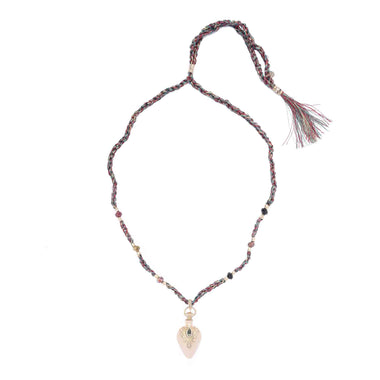 WITCH PEACOCK Collier Flacon Coeur Tourmaline rose, plaqué Or