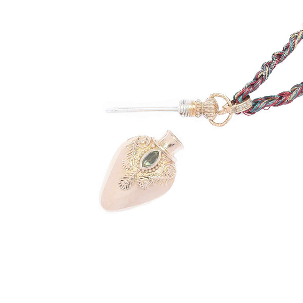 WITCH PEACOCK Collier Flacon Coeur Tourmaline rose, plaqué Or