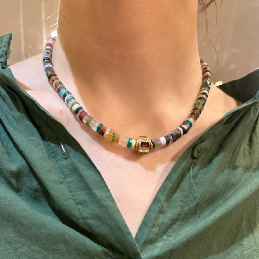 ANILA Collier Multicolore & perle multi-pierres, plaqué or 24 cts