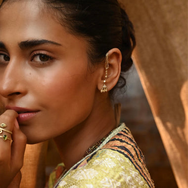 YAMI Boucle d'oreille unique Diamants - Argent plaqué Or