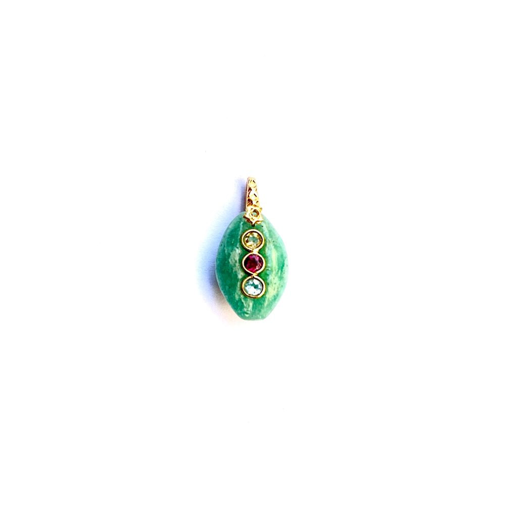 Charm CAURI Amazonite, bélière diamant argent 925 plaqué or 24 cts