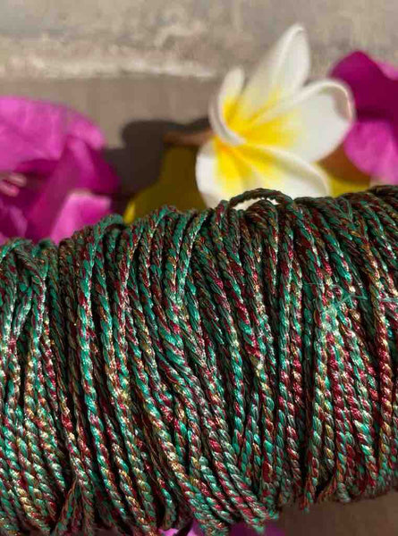 SECRET Collier Amulette Tourmalines - Cordon Turquoise, Rouge et Or