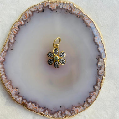 FLOWER Charm Péridot Diamants argent doré noir