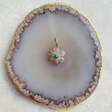 FLOWER Charm Turquoise Diamants argent plaqué or