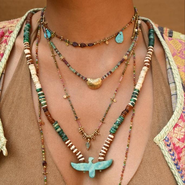 JAMIE Collier précieux Apatite grenat - Argent plaqué or 24 cts