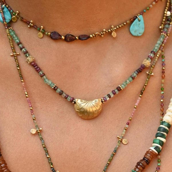 JAMIE Collier précieux Apatite grenat - Argent plaqué or 24 cts