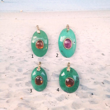 CHARM CHRYSOPRASE, Bélière diamant, argent 925 plaqué or 24 cts