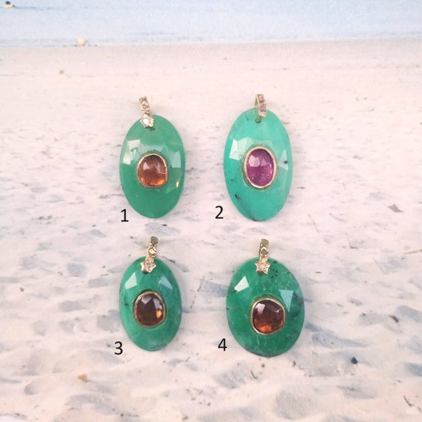 CHARM CHRYSOPRASE, Bélière diamant, argent 925 plaqué or 24 cts