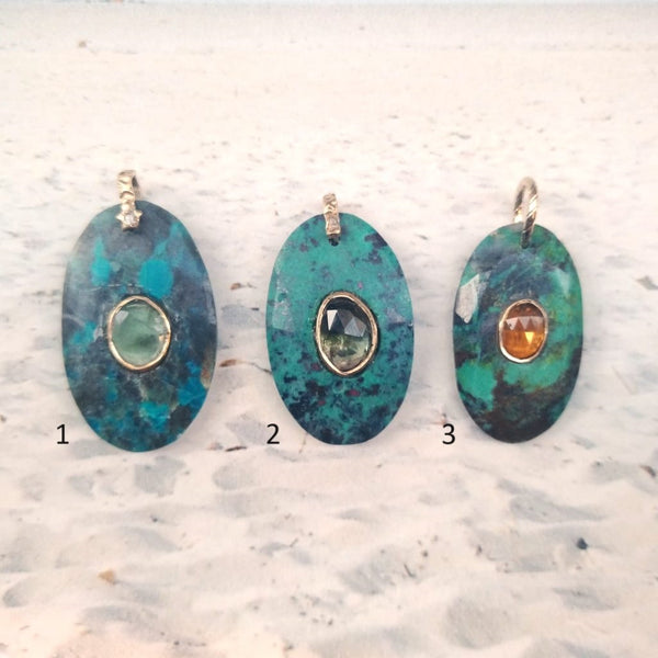 CHARM TURQUOISE, Bélière diamant, argent 925 plaqué or 24 cts