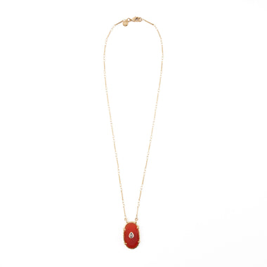 Collier en laiton plaqué or 24 carats, 3 microns : Cornaline rehaussé d'une Iolite..