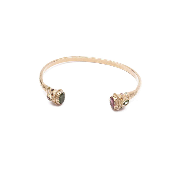 RAJAH Bracelet jonc Tourmalines multicolores - Argent plaqué or 24 cts