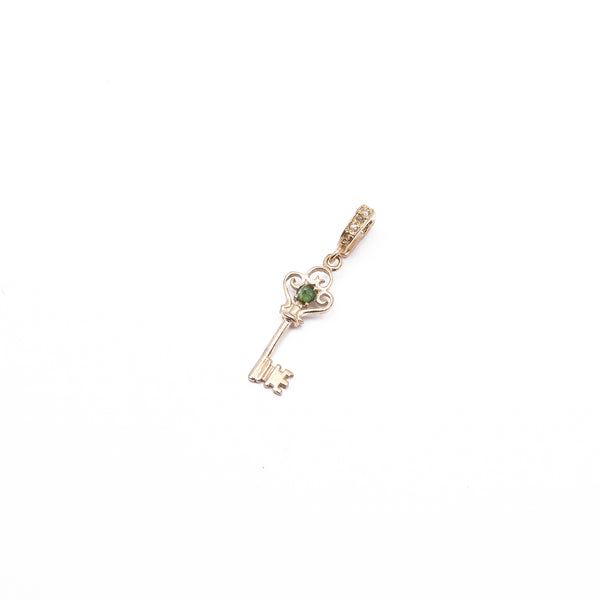 Charm Clé Tourmaline verte, Argent plaqué or, bélière diamants