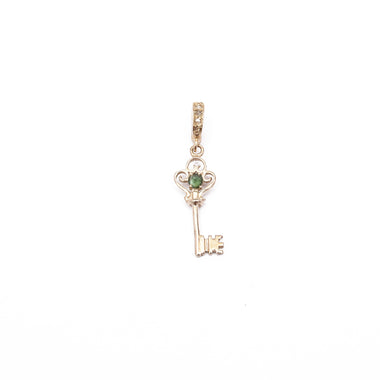 Charm Clé Tourmaline verte, Argent plaqué or, bélière diamants
