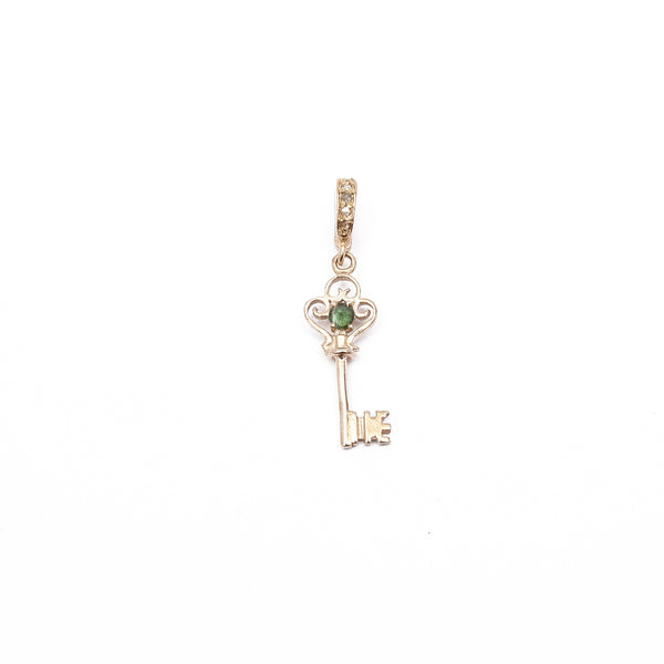 Charm Clé Tourmaline verte, Argent plaqué or, bélière diamants