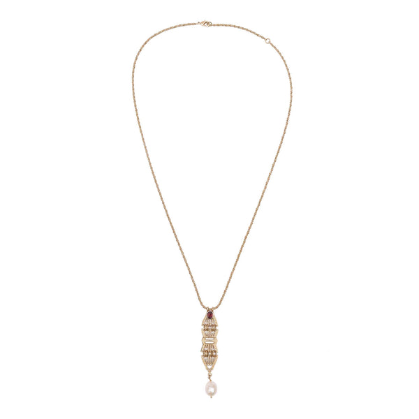 CHATELAINE Sautoir grenat et Perle d'eau douce