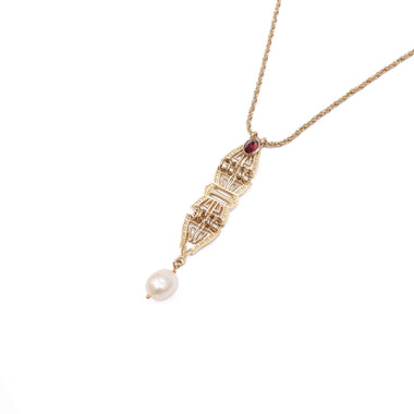 CHATELAINE Sautoir grenat et Perle d'eau douce