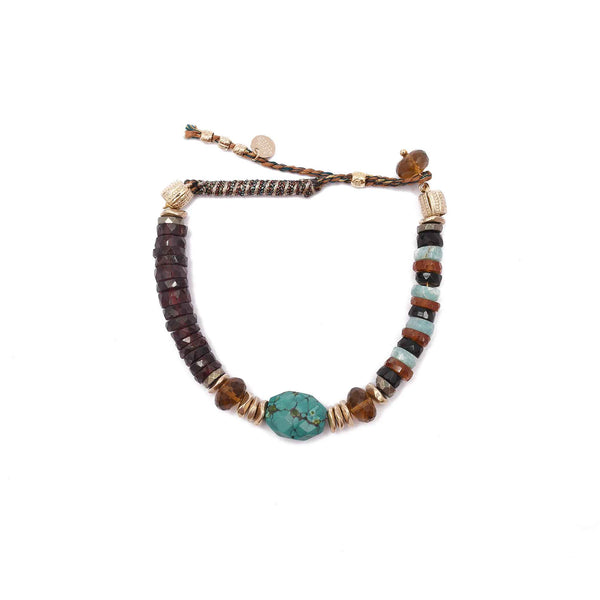 SWAHILI Bracelet perles facettées Spinelle Hessonite Turquoise Grenat