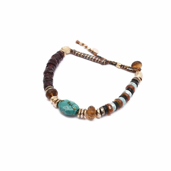 SWAHILI Bracelet perles facettées Spinelle Hessonite Turquoise Grenat