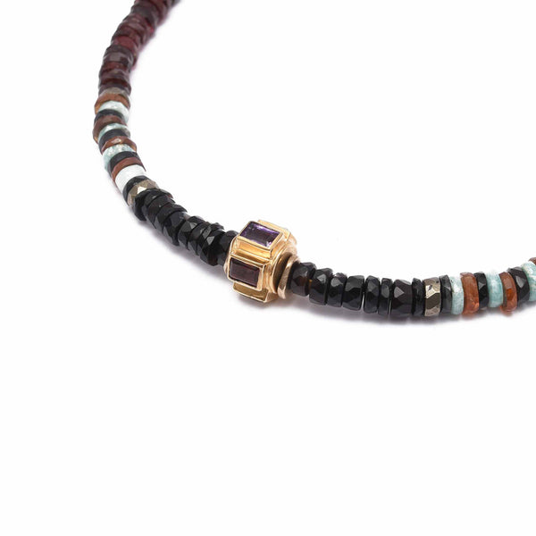 ANILA Collier Spinelle, Grenat  et perle multi pierres facettées, plaqué or 24 cts