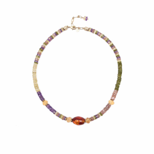 SWAHILI Collier Ambre et Multi pierres facettées