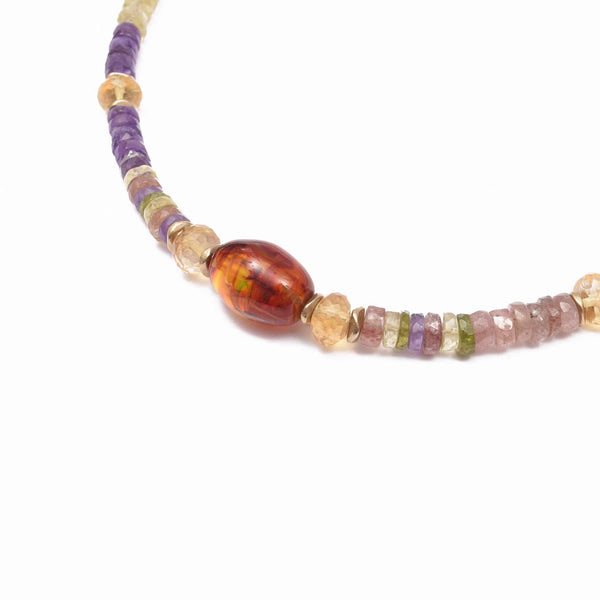 SWAHILI Collier Ambre et Multi pierres facettées