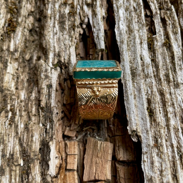 JULIET Bague Chevalière Gravée Amazonite Taille 58