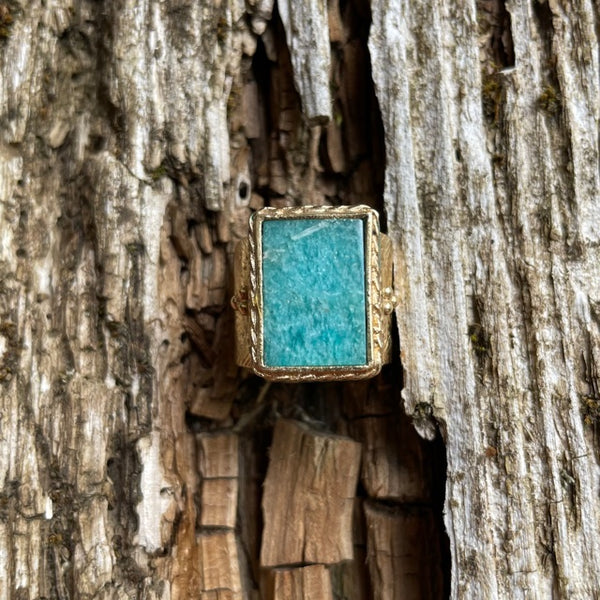 JULIET Bague Chevalière Gravée Amazonite Taille 58