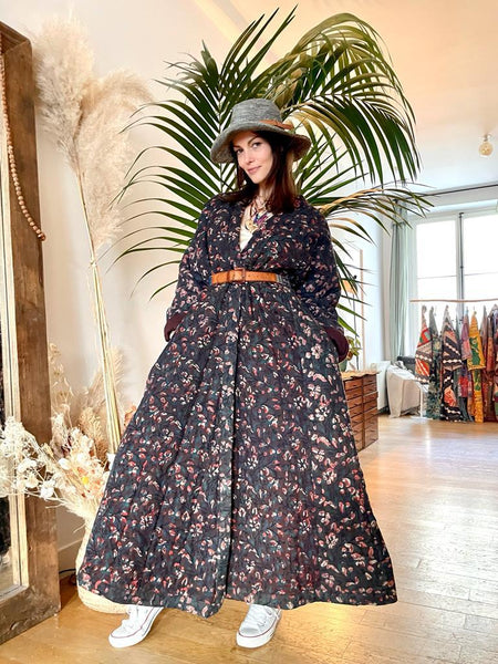 Manteau Tibétain coton - Bordeaux imprimé fleuri