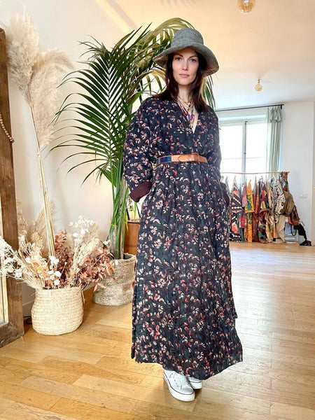 Manteau Tibétain coton - Bordeaux imprimé fleuri