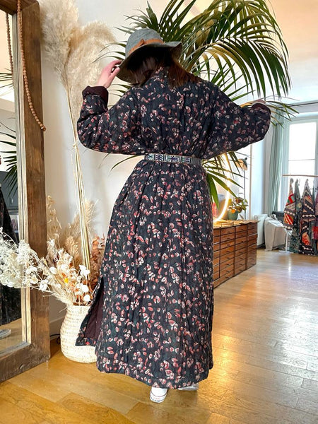 Manteau Tibétain coton - Bordeaux imprimé fleuri